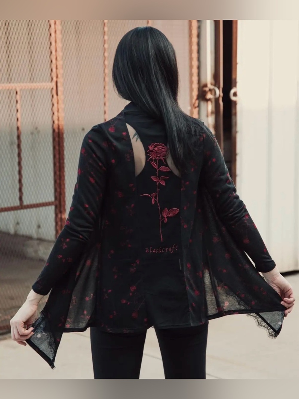 NWT Blackcraft Cult Black Sheer Cardigan Mesh Rose Embroidery Medium Gothic Emo - Picture 3 of 14